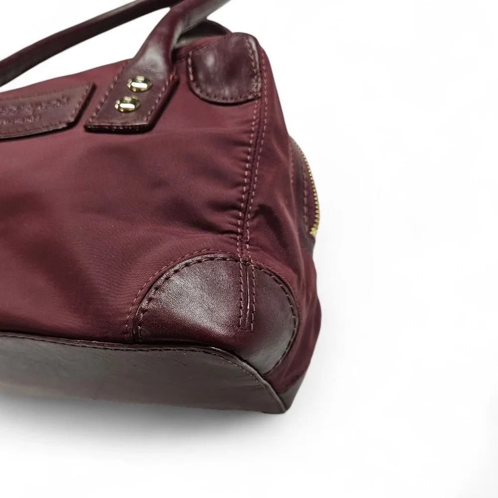 Kate Spade East Shoulder Satchel Handbag In Burgundy Nylon And Leather